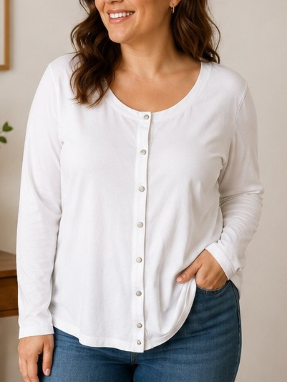 Fresh Produce White Snap Front Long Sleeve Tee 1X Cotton Made in USA